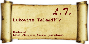 Lukovits Talamér névjegykártya